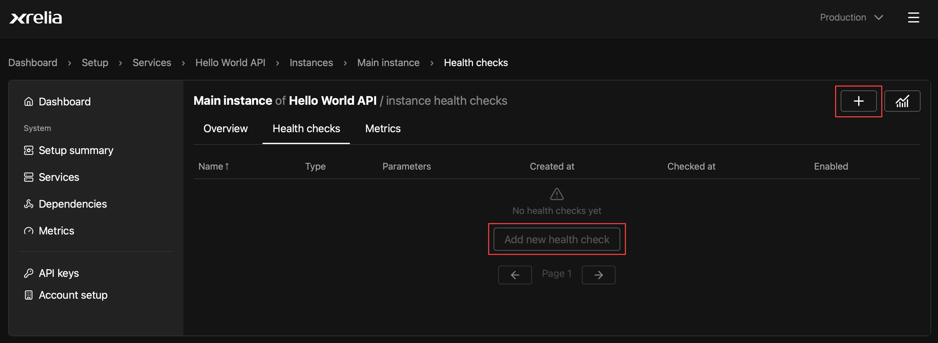Health checks tab Health checks tab