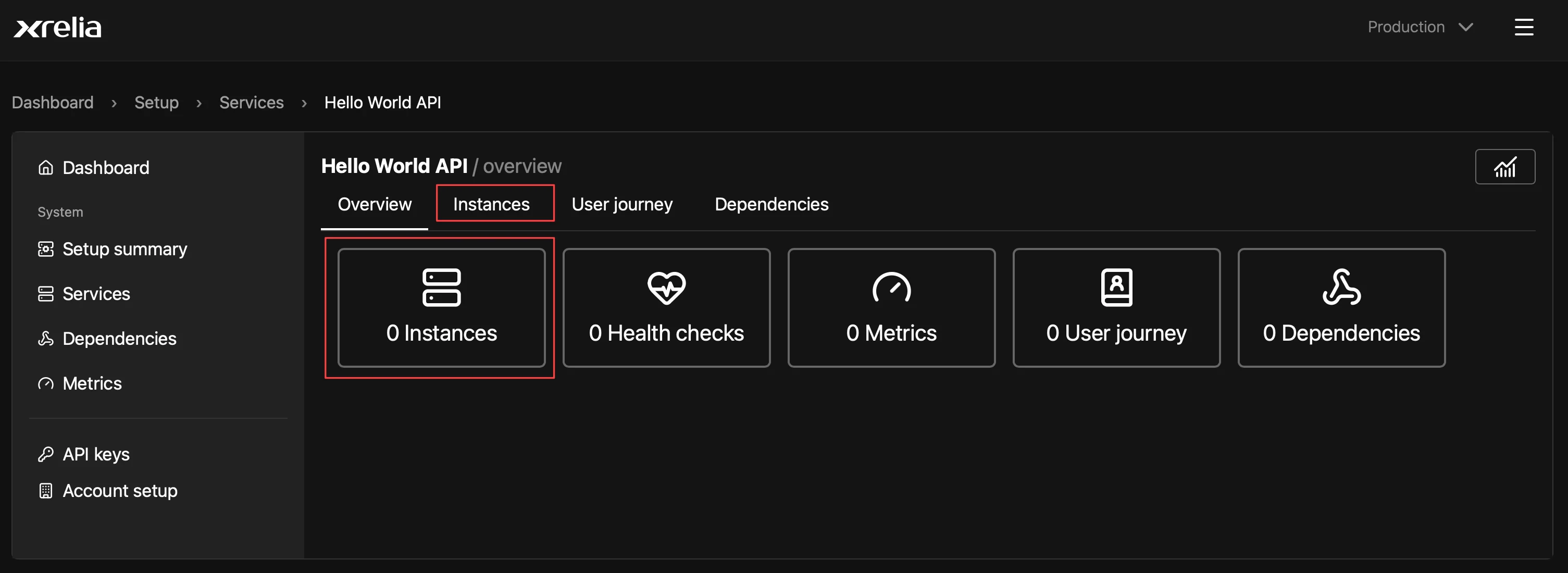 Instances tab Instances tab