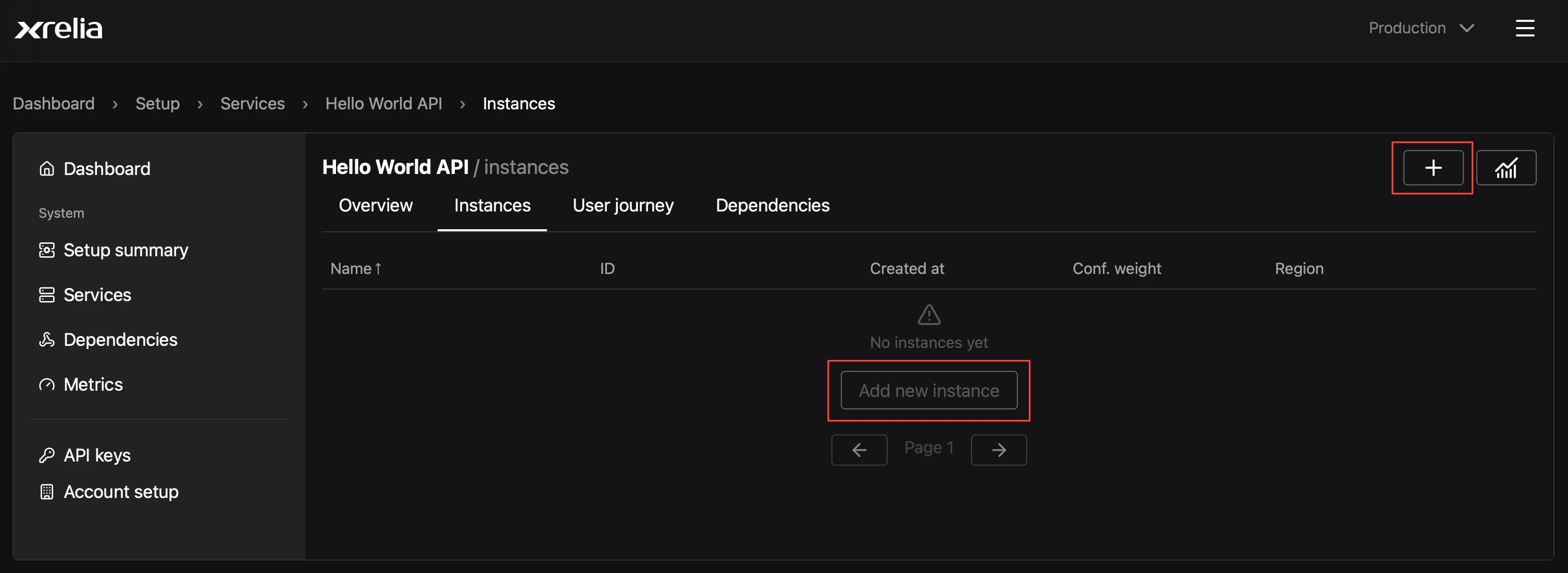 Instances tab Instances tab